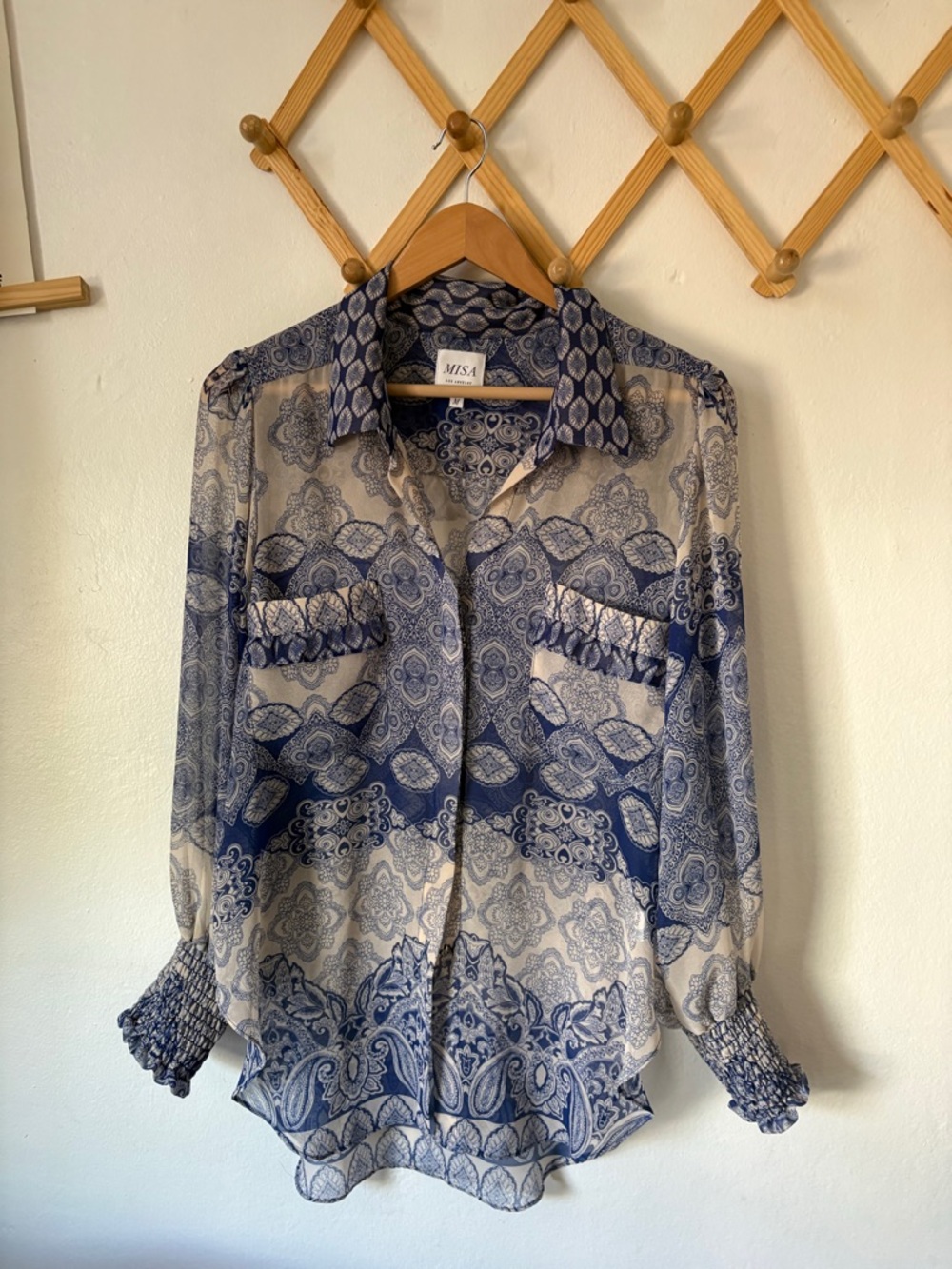 Misa Floral Paisley Blue Button-Up Dress